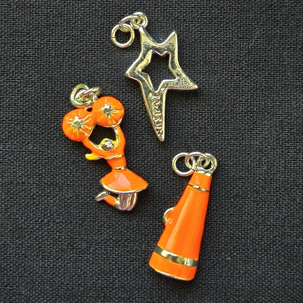 3/10$ - VTG Enameled Cheer Charms & 'I Wish' Engraved Star Orange & Silvertone
